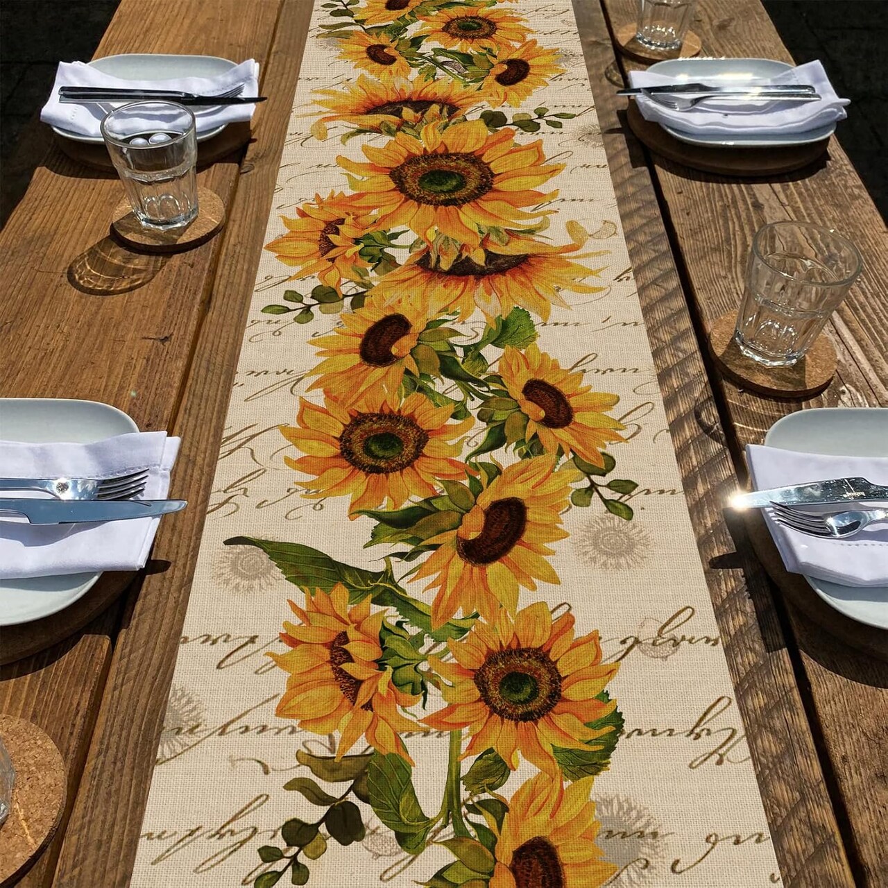 Fall Sunflower Table Runner - 13x72 Inch Vintage Floral Decor for Farmhouse Kitchen Dining, Summer & Autumn Flower Table Decoration for Indoor Outdoor Party